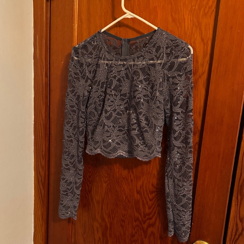 B Darlin Lace Long Sleeve Top - Dark Gray